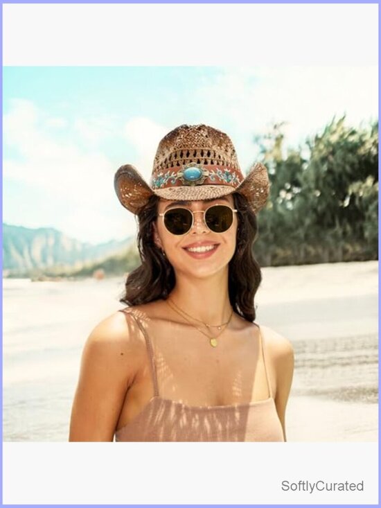 Women\'s Straw Cowboy Hat Shapeable Brim Western Beach Sun Hat main image 6